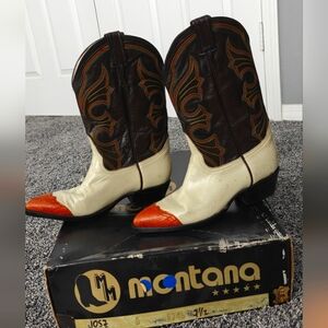 Montana Leather Western Boots - Brown and Cream, Size 7-1/2